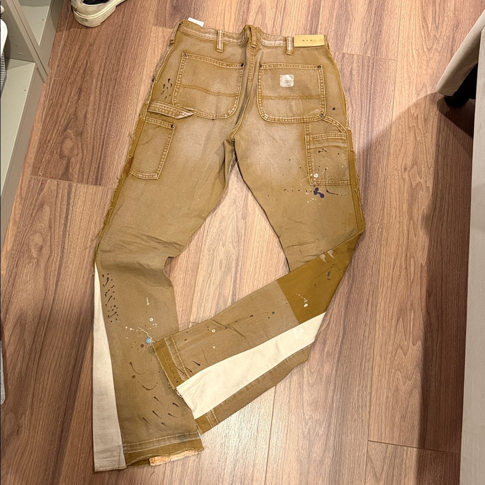 MNML Caramel Brown Patchwork Jeans with Cream Label - Picture 6 of 7
